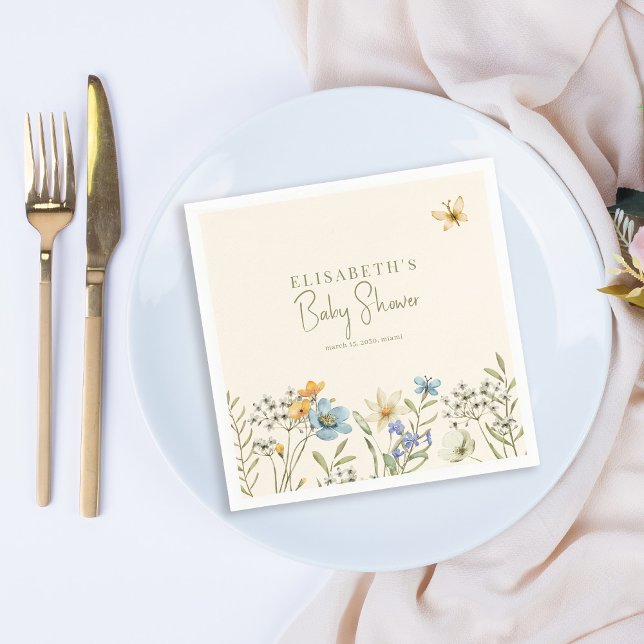 Boho spring floral personalised baby shower napkin (Creator Uploaded)