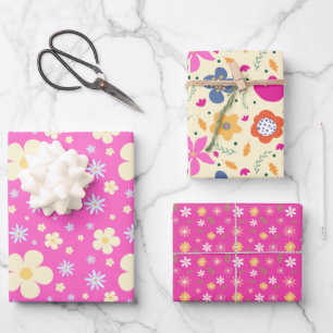 BOHO Spring Flowers Pastel Floral Pattern  Wrapping Paper Sheet