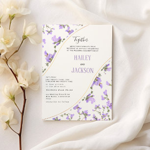 Boho spring lilac gold wildflower floral wedding invitation