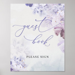 Boho spring purple dusty blue flowers guest book