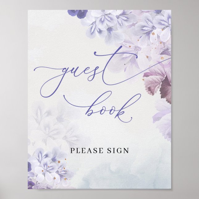 Boho spring purple dusty blue flowers guest book (Front)