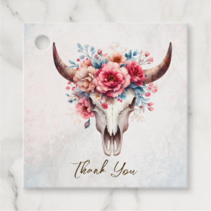 Boho Spring Watercolor Floral Cow Skull Wedding Favour Tags