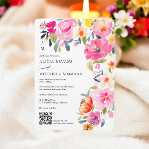 Boho Spring Watercolor Floral Wedding QR wedding Invitation