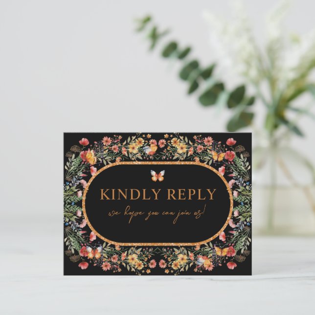 Boho Spring Watercolor Wildflowers Wedding RSVP Postcard (Standing Front)