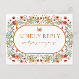 Boho Spring Watercolor Wildflowers Wedding RSVP Postcard