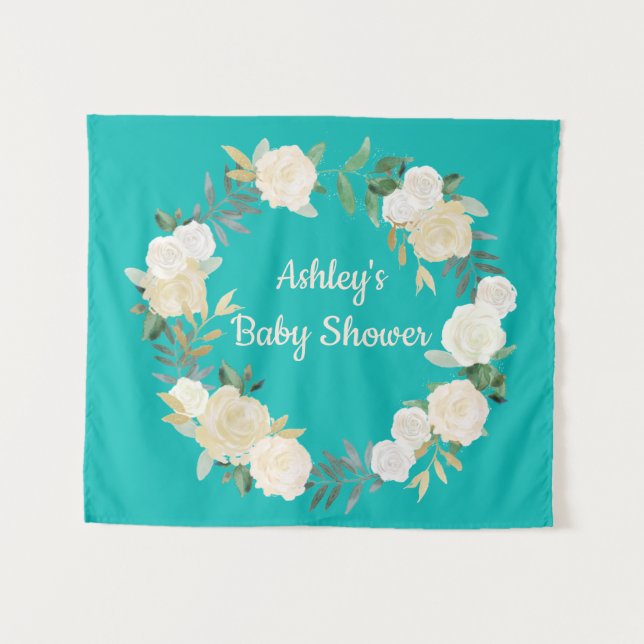 Boho Spring Wedding Backdrop Turquoise Baby Shower Tapestry (Front (Horizontal))