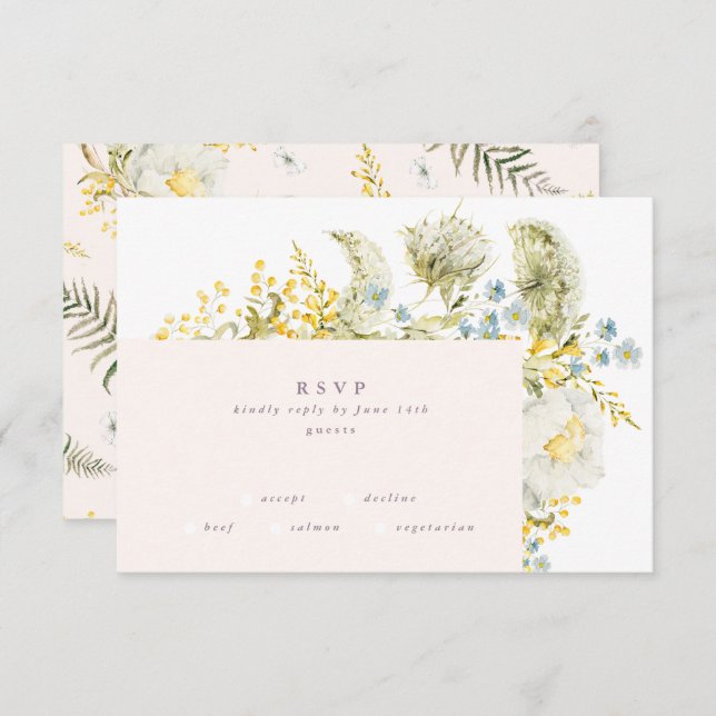 Boho Spring Wild Botanical Florals Frame Wedding RSVP Card (Front/Back)