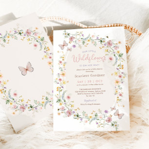Boho Spring Wildflower Garden Girl Baby Shower Invitation