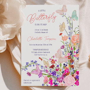 Boho spring wildflowers cute butterfly baby shower invitation
