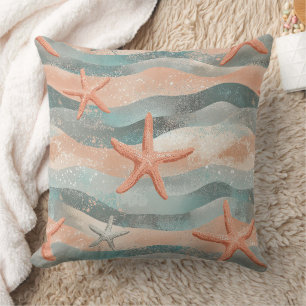 Boho Starfish Terracotta Teal Organic Beach Cushion