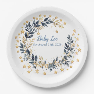 Boho Stars Greenery Baby Shower Paper Plate