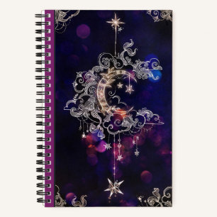 Boho Stars & Moon Purple Add Name Back Cover Notebook