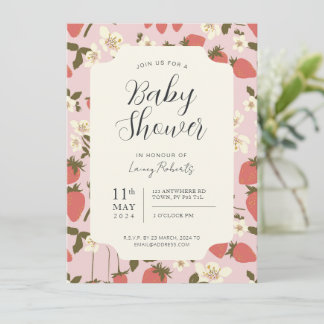 Boho Stawberry Floral Baby Shower Invitation