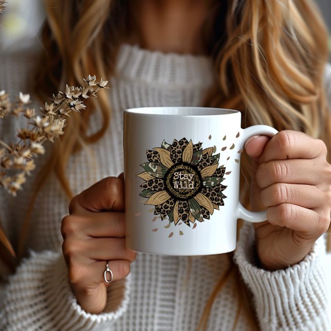 Boho "Stay Wild" Camo Sunflower 15oz Coffee Mug (Creator Uploaded)