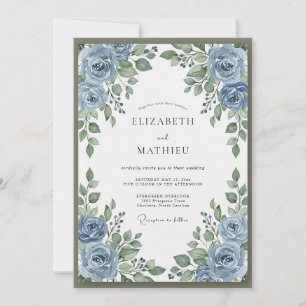 Boho Steel Periwinkle Wreath Wedding Invitation