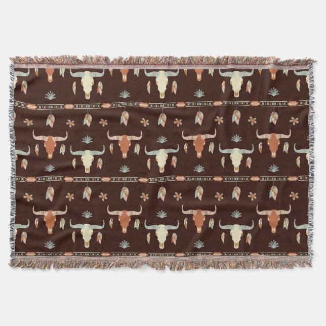 Boho Steer Pattern Throw Blanket (Front)
