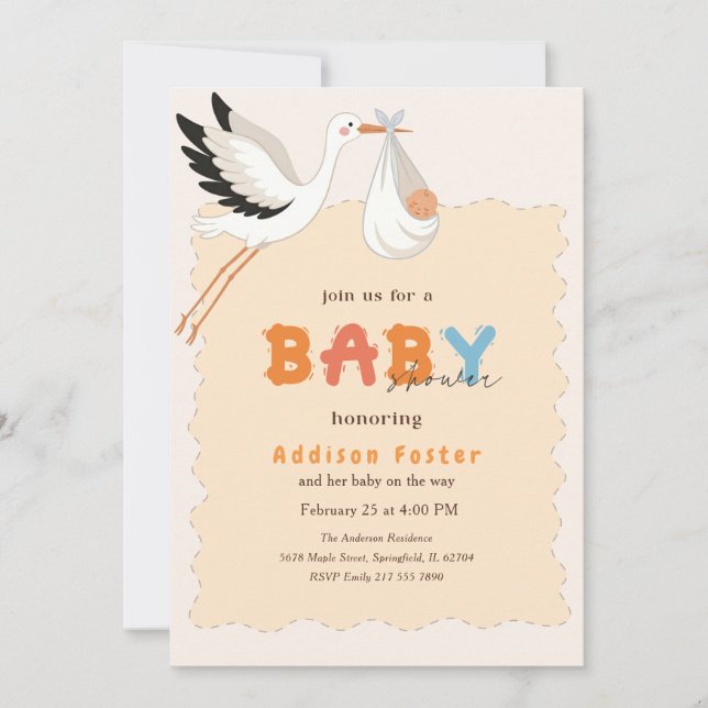 Boho Stork Sweet Baby Bundle Baby Shower Invitation (Front)