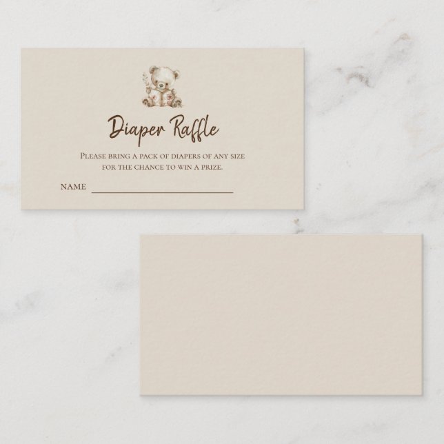 Boho Storybook Bear Diaper Raffle Tickets Enclosure Card (Front/Back)