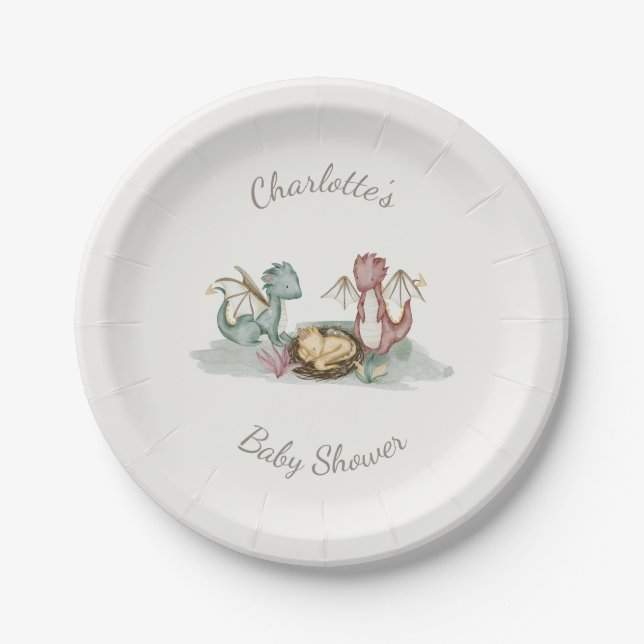 Boho Storybook Dragon Baby Shower Paper Plate (Front)
