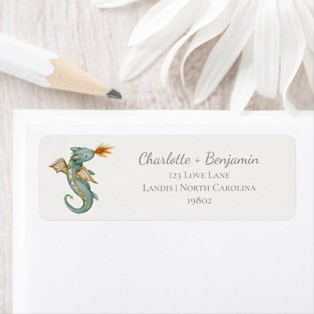 Boho Storybook Dragon Baby Shower Return Address (Insitu)