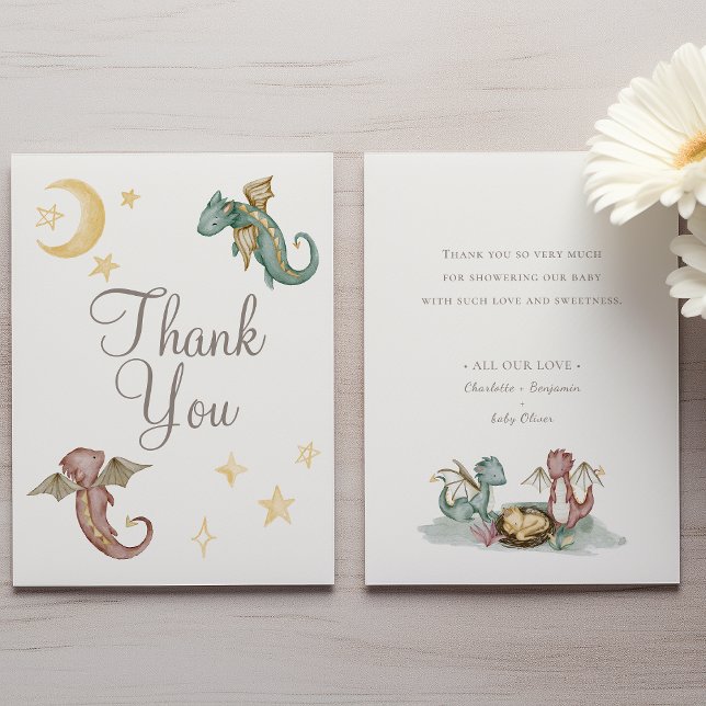 Boho Storybook Dragon Baby Shower Thank You Card (Creator Uploaded)