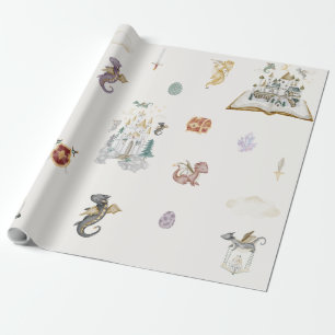 Boho Storybook Dragon Baby Shower Wrapping Paper
