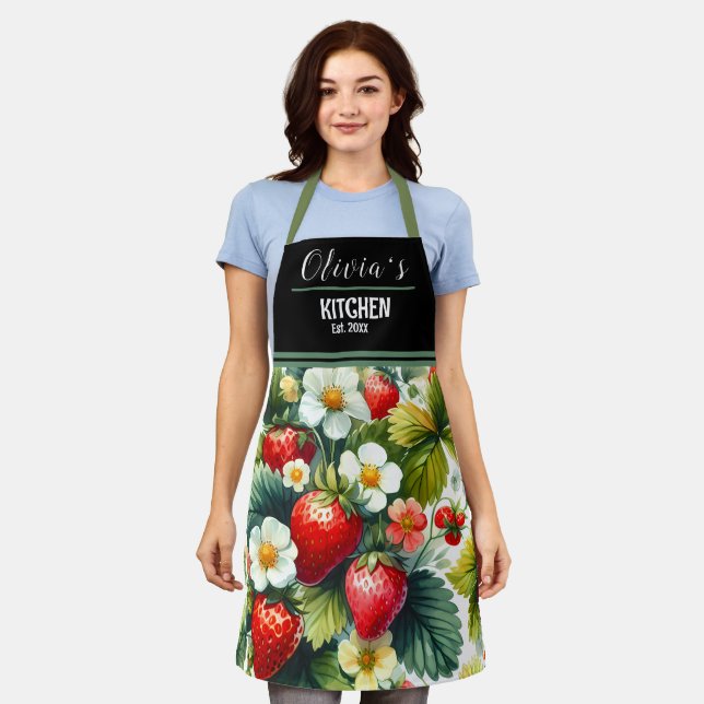 Boho Strawberry Apron - Personalised Floral Design (Worn)