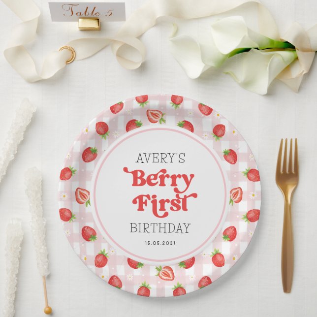 Boho Strawberry Berry First Girl Birthday Favours Paper Plate (Wedding)