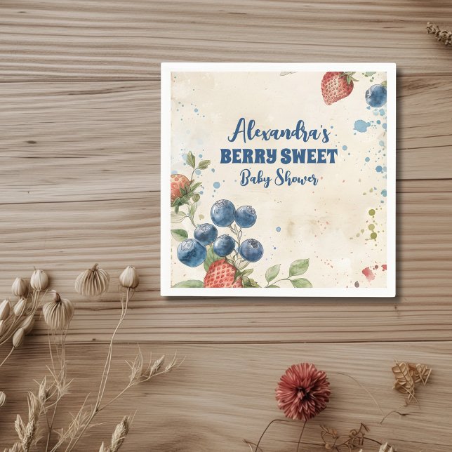 Boho Strawberry Berry Sweet Baby Shower Napkin (Creator Uploaded)