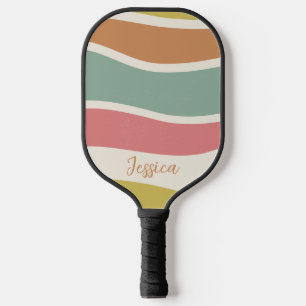Boho Strip Pattern Custom Name Pickleball Paddle