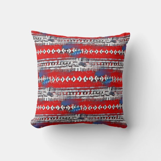 Boho Stripe 4th of July Red White and Blue Cushion (Front)