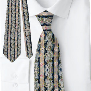Boho Stripe French Floral Blue Pink Blush Tie