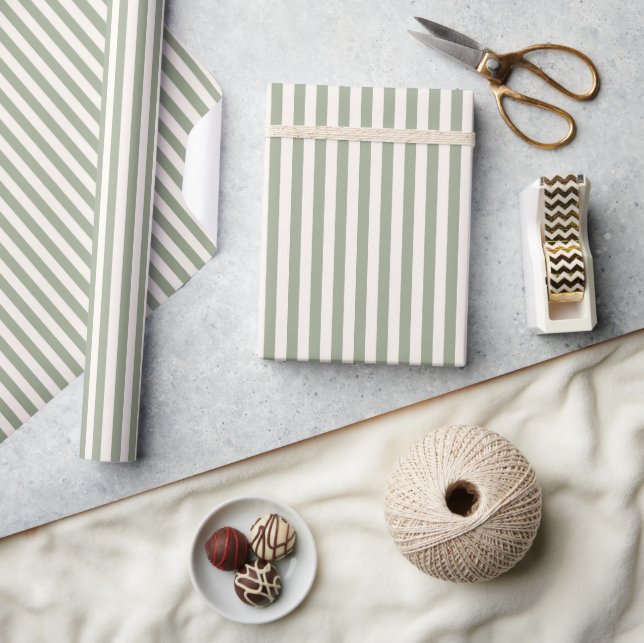 Boho Stripe Striped Neutral Minimalist Beige Sage Wrapping Paper (Crafts)