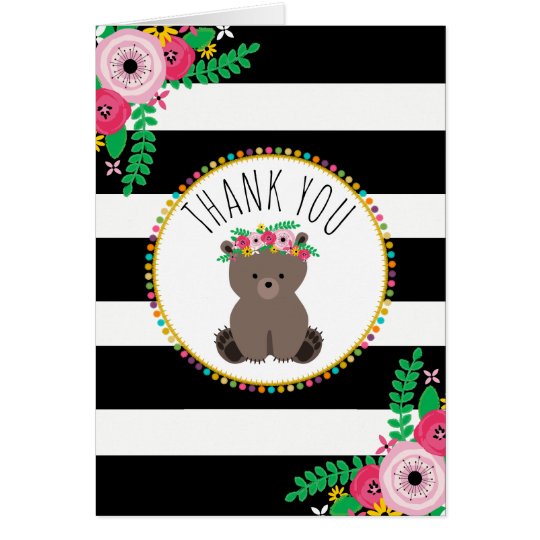 Boho Stripes Bear Baby Shower Thank You Card