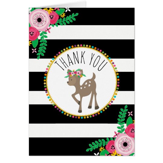 Boho Stripes Deer Baby Shower Thank You Card