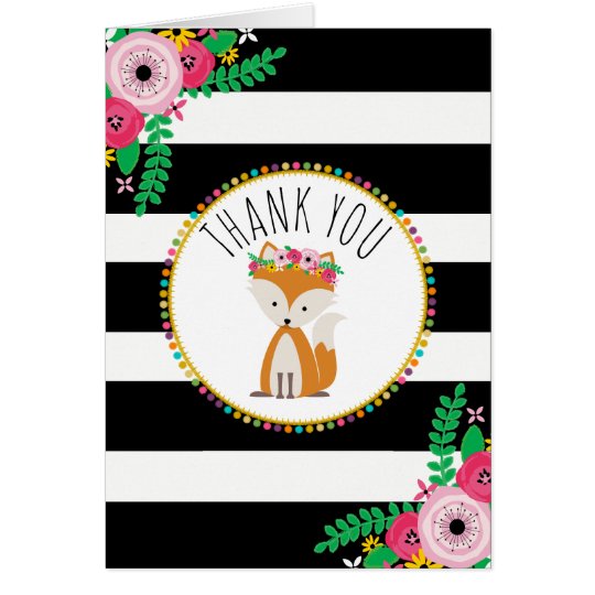 Boho Stripes Fox Baby Shower Thank You Card