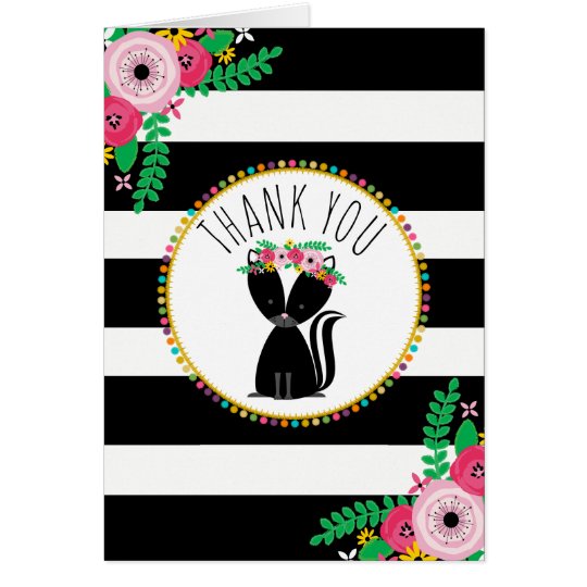 Boho Stripes Skunk Baby Shower Thank You Card