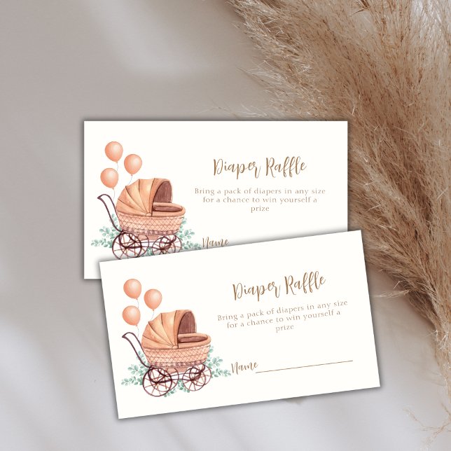 Boho Stroller Balloon Diaper Raffle Baby Shower Enclosure Card (Boho Stroller Balloon Diaper Raffle Baby Shower Enclosure Card)