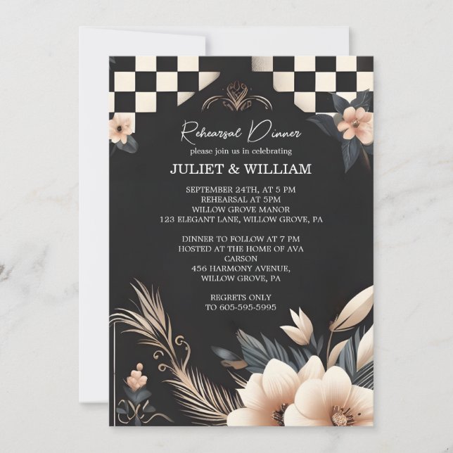 Boho Studio Creative Illustrated Rehearsal Dinner Invitation (Front)