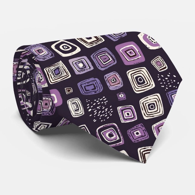 Boho Style Abstract Purple Neck Tie (Rolled)