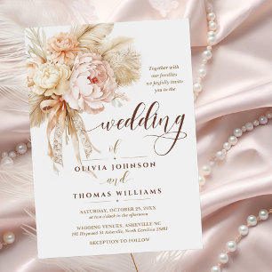 Boho style Chic Elegant Bow Creamy Floral Wedding Invitation