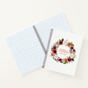 Boho style colourful flowers wreath notebook