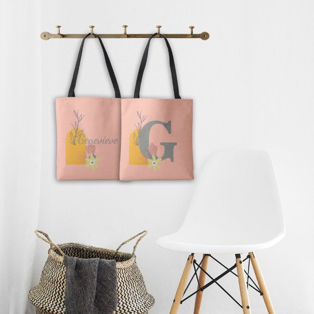 Boho Style Custom Monogram and Name Coloured Tote Bag (Creator Uploaded)
