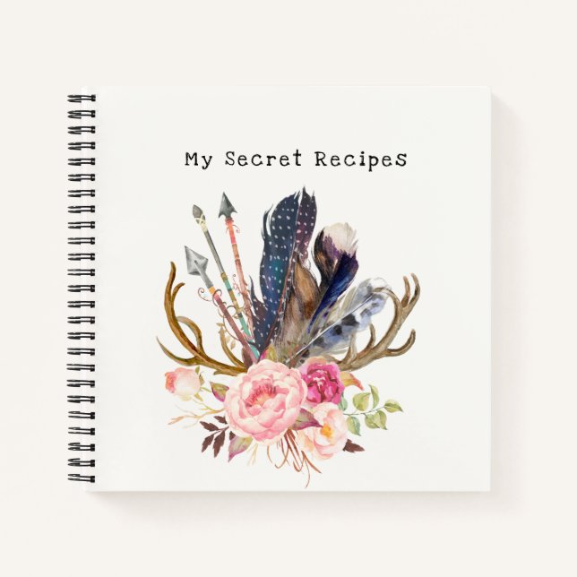 Boho Style customisable Recipes Spiral Notebook (Front)