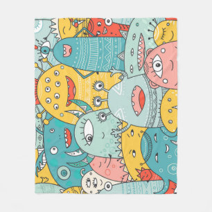 Boho style cute monsters, seamless. fleece blanket