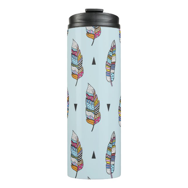 Boho Style Feather Hand Drawn Thermal Tumbler (Front)