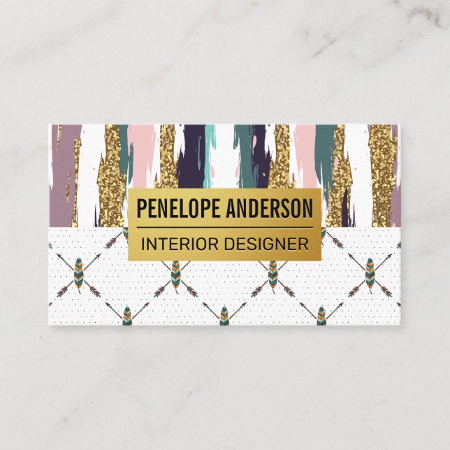 Boho Style | Feather Modern Abstract Patterns Business Card (Front)