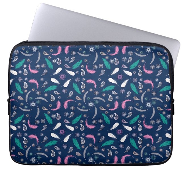 boho style feathers pattern laptop sleeve (Front)