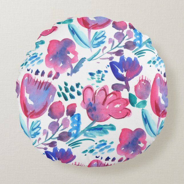 boho style floral rustic hand drawn illustration.  round cushion (Front)