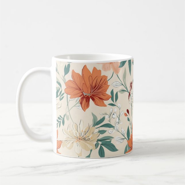Boho style flowers pattern light colours coffee mug (Left)